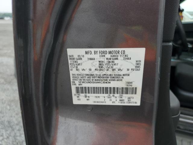1FMCU9DGXAKC30434 - 2010 FORD ESCAPE XLT GRAY photo 13