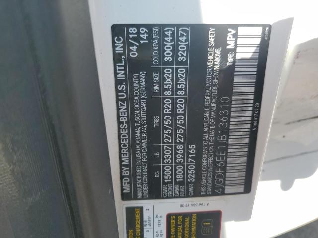 4JGDF6EE1JB136310 - 2018 MERCEDES-BENZ GLS 450 4MATIC WHITE photo 13