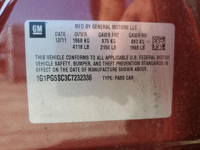 1G1PG5SC3C7232336 - 2012 CHEVROLET CRUZE LT Orange Foto 12