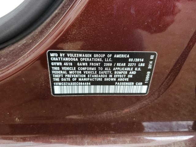 1VWCS7A32EC084494 - 2014 VOLKSWAGEN PASSAT SEL BROWN photo 12