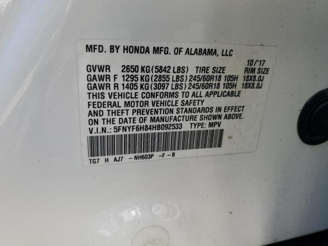5FNYF6H84HB092533 - 2017 HONDA PILOT EXL WHITE photo 13