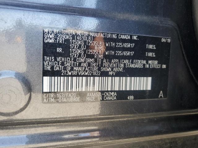 2T3W1RFV6KW021822 - 2019 TOYOTA RAV4 XLE رمادي صورة 14