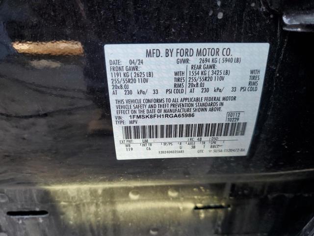 1FMSK8FH1RGA65986 - 2024 FORD EXPLORER LIMITED 黑色 照片 14