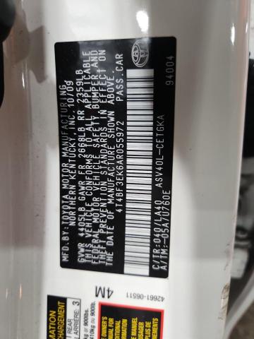 4T4BF3EK6AR055972 - 2010 TOYOTA CAMRY BASE თეთრი ფოტო 12