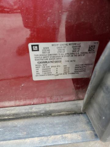 1GKKNMLA7HZ186606 - 2017 GMC ACADIA SLT-1 RED photo 12