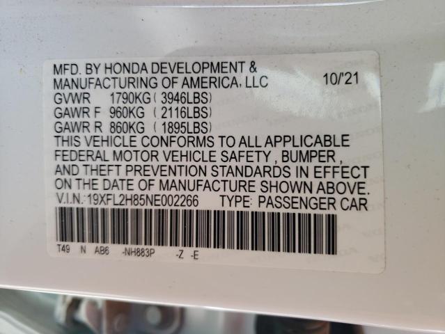 19XFL2H85NE002266 - 2022 HONDA CIVIC SPORT 白色 照片 13