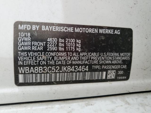 WBA8B3C52JK843464 - 2018 BMW 340 I WHITE photo 12