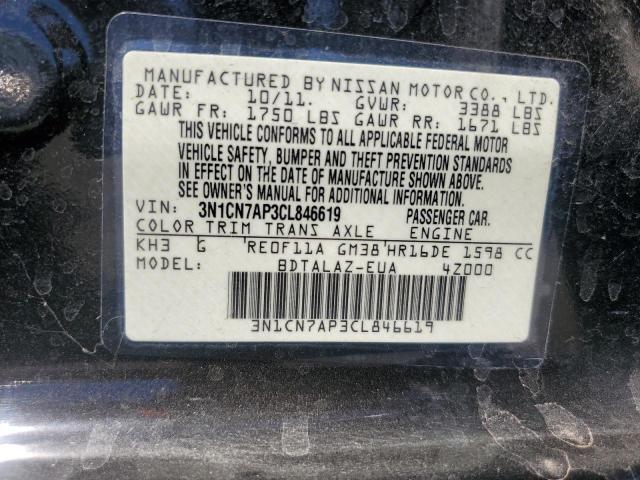 3N1CN7AP3CL846619 - 2012 NISSAN VERSA S BLACK photo 12