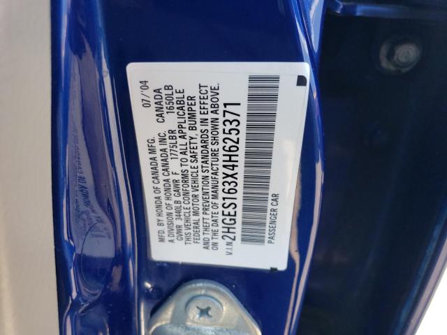 2HGES163X4H625371 - 2004 HONDA CIVIC DX VP ლურჯი ფოტო 12