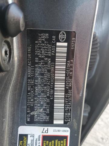 4T1BF1FKXCU019833 - 2012 TOYOTA CAMRY BASE CHARCOAL photo 13