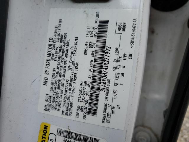 3FA6P0H74JR277992 - 2018 FORD FUSION SE Beyaz fotoğraf 12