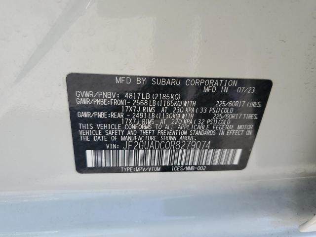 JF2GUADC0R8279074 - 2024 SUBARU CROSSTREK PREMIUM თეთრი ფოტო 12