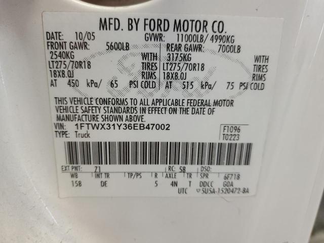 1FTWX31Y36EB47002 - 2006 FORD F350 SRW SUPER DUTY WHITE photo 12