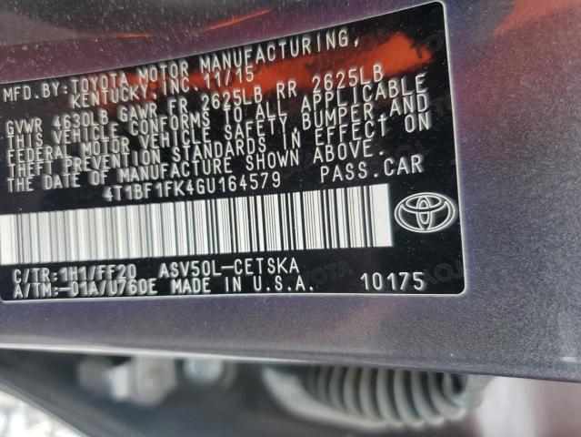 4T1BF1FK4GU164579 - 2016 TOYOTA CAMRY LE Grau Foto 12