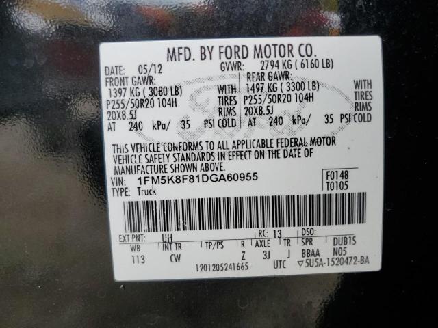 1FM5K8F81DGA60955 - 2013 FORD EXPLORER LIMITED 黑色 照片 13