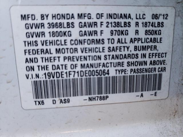 19VDE1F71DE005064 - 2013 ACURA ILX 20 TECH WHITE photo 12