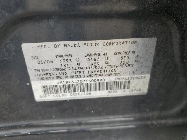 JM1BK343871600990 - 2007 MAZDA 3 HATCHBACK BLACK photo 12