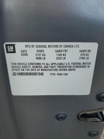 2G1WB55K969361343 - 2006 CHEVROLET IMPALA LS Gri fotoğraf 12