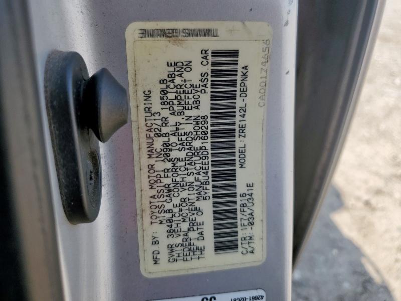 5YFBU4EE9DP160298 - 2013 TOYOTA COROLLA BASE SILVER photo 12