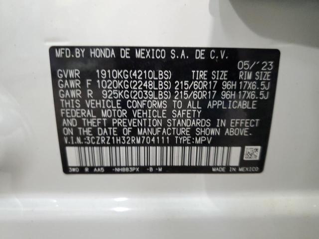 3CZRZ1H32RM704111 - 2024 HONDA HR-V LX WHITE photo 12