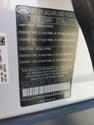 SALGS4RY5LA594472 - 2020 LAND ROVER RANGE ROVE HSE WHITE photo 13