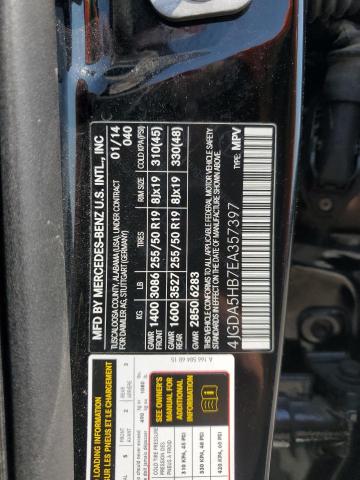 4JGDA5HB7EA357397 - 2014 MERCEDES-BENZ ML 350 4MATIC BLACK photo 14