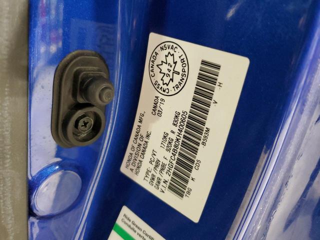 2HGFC4B80KH400605 - 2019 HONDA CIVIC SPORT Niebieski zdjęcie 13
