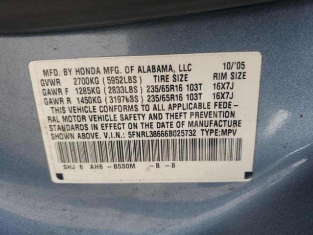5FNRL38666B025732 - 2006 HONDA ODYSSEY EXL BLUE photo 14