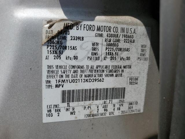 1FMYU02113KD39562 - 2003 FORD ESCAPE XLS SILVER photo 13