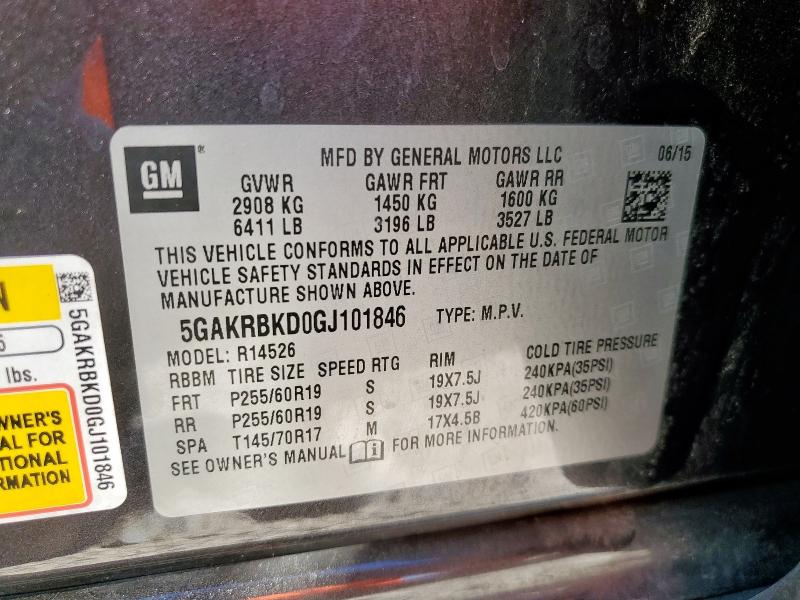 5GAKRBKD0GJ101846 - 2016 BUICK ENCLAVE GRAY photo 13