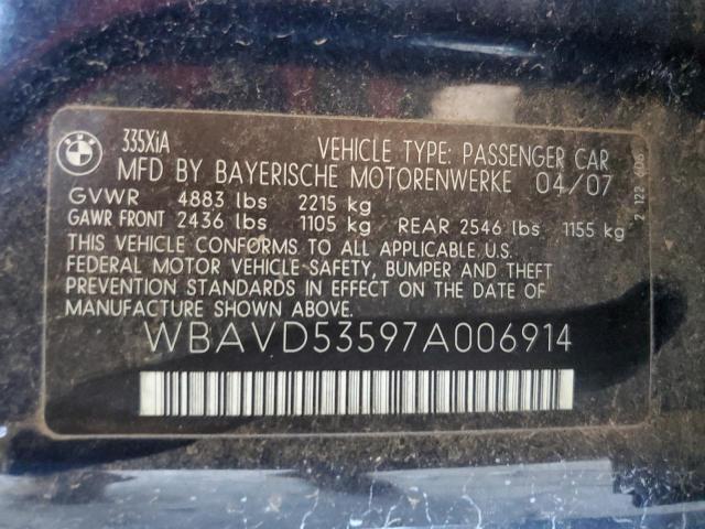 WBAVD53597A006914 - 2007 BMW 335 XI BLUE photo 12