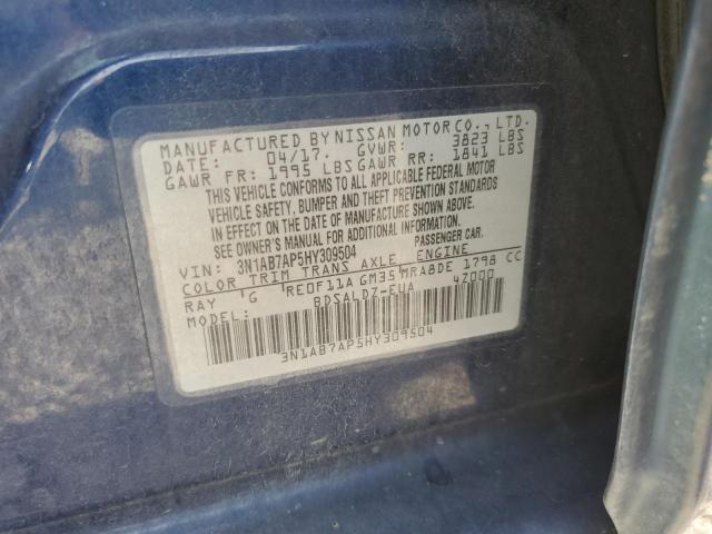 3N1AB7AP5HY309504 - 2017 NISSAN SENTRA S BLUE photo 13