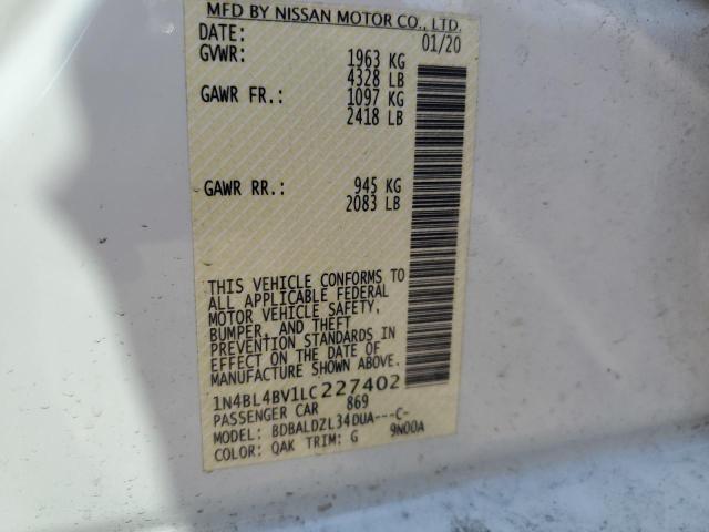 1N4BL4BV1LC227402 - 2020 NISSAN ALTIMA S WHITE photo 13