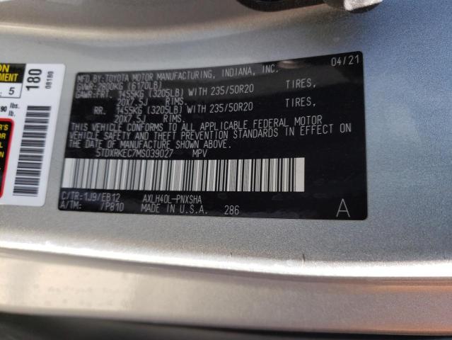 5TDXRKEC7MS039027 - 2021 TOYOTA SIENNA XSE SILVER photo 13