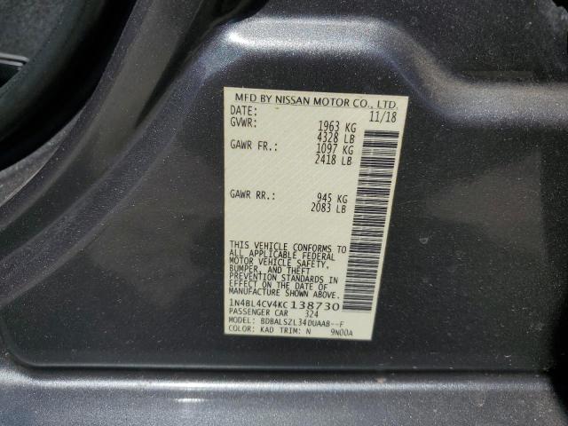 1N4BL4CV4KC138730 - 2019 NISSAN ALTIMA SR CHARCOAL photo 12