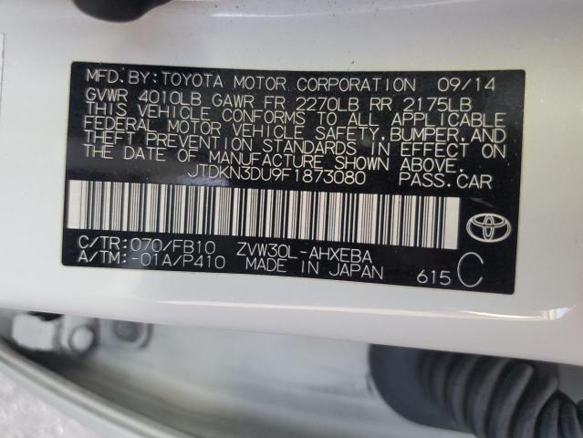 JTDKN3DU9F1873080 - 2015 TOYOTA PRIUS WHITE photo 12