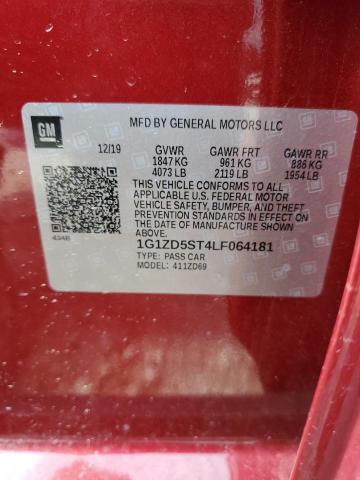 1G1ZD5ST4LF064181 - 2020 CHEVROLET MALIBU LT 红色 照片 12