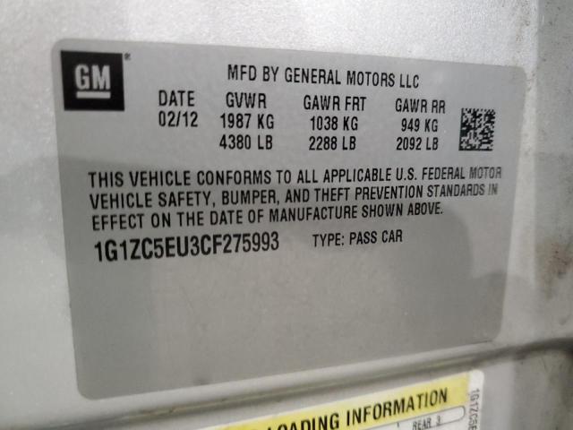 1G1ZC5EU3CF275993 - 2012 CHEVROLET MALIBU 1LT 银色 照片 12