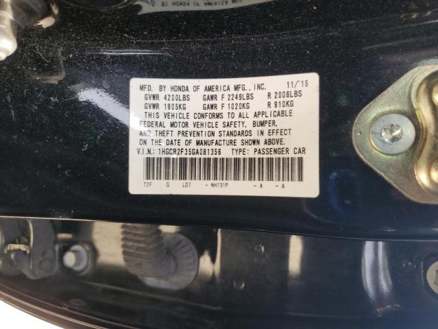 1HGCR2F35GA081356 - 2016 HONDA ACCORD LX 黑色 照片 12