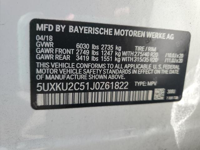 5UXKU2C51J0Z61822 - 2018 BMW X6 XDRIVE35I WHITE photo 13