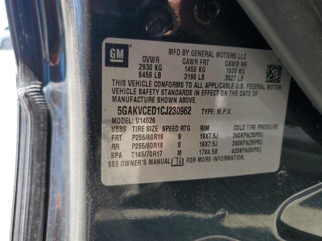 5GAKVCED1CJ230962 - 2012 BUICK ENCLAVE 黑色 照片 12