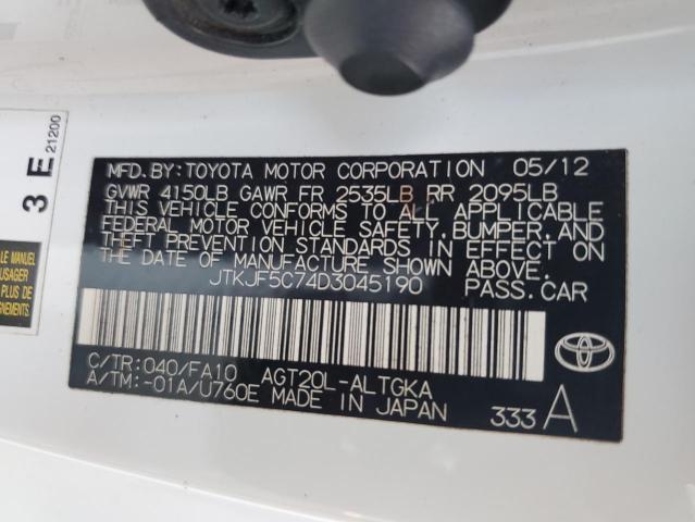 JTKJF5C74D3045190 - 2013 TOYOTA SCION TC თეთრი ფოტო 13