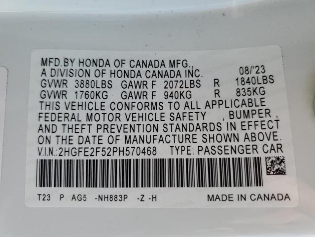 2HGFE2F52PH570468 - 2023 HONDA CIVIC SPORT 白色 照片 12