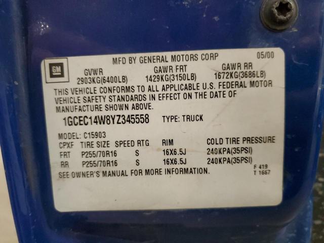 1GCEC14W8YZ345558 - 2000 CHEVROLET SILVRDO LS C1500 BLUE photo 12