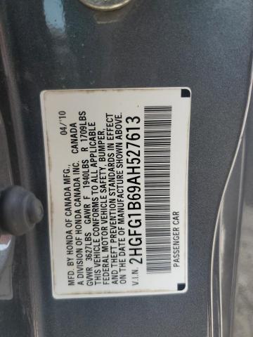 2HGFG1B69AH527613 - 2010 HONDA CIVIC LX GRAY photo 13