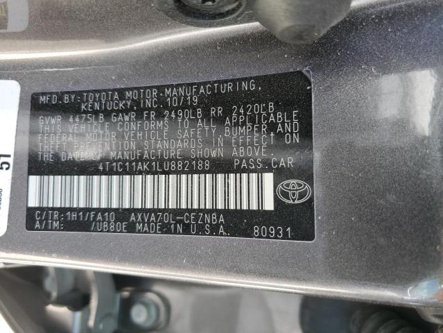 4T1C11AK1LU882188 - 2020 TOYOTA CAMRY LE GRAY photo 12