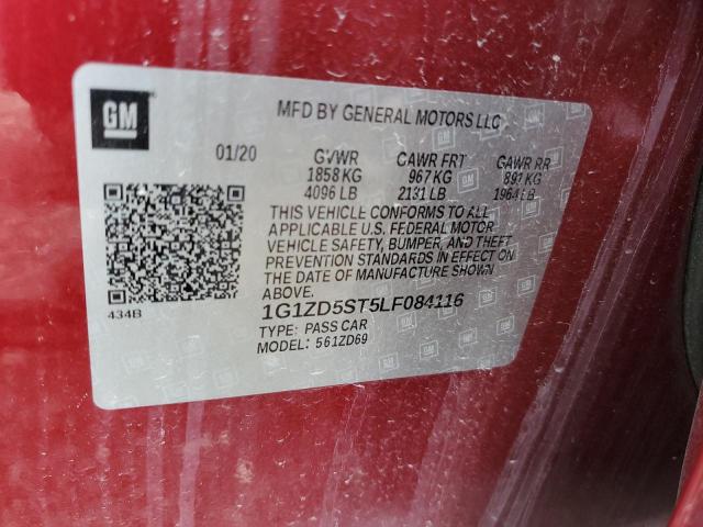 1G1ZD5ST5LF084116 - 2020 CHEVROLET MALIBU LT RED photo 12