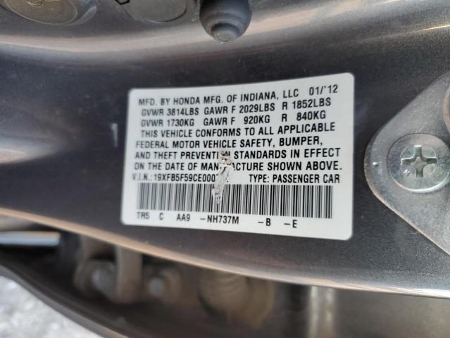 19XFB5F59CE000742 - 2012 HONDA CIVIC NATURAL GAS GRAY photo 12