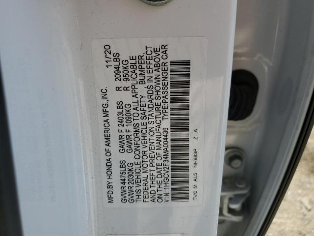 1HGCV2F34MA004436 - 2021 HONDA ACCORD SPORT WHITE photo 12