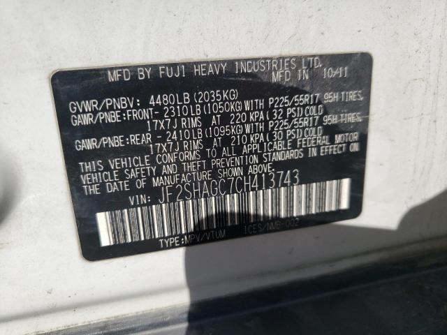 JF2SHAGC7CH413743 - 2012 SUBARU FORESTER TOURING თეთრი ფოტო 12